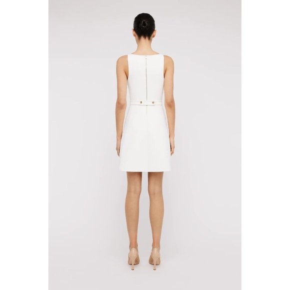 Scanlan Theodore Cream Crepe Knit Sleeveless A-Line High Neck Dress Size Small - Picture 2 of 11